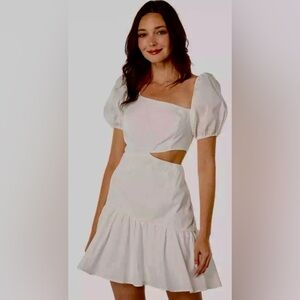 ASTR Mayfair White Cotton Puff Sleeves Cut Out Lined Mini Dress (Sz Larg…
